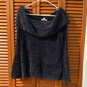 Women’s Off-The-Shoulder Chenille Sweater - Navy